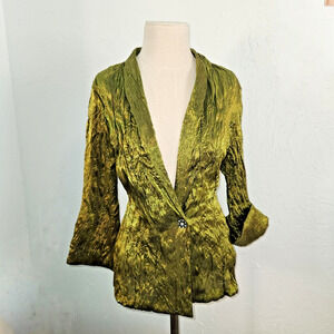 Vintage MSK Metallic Green Crushed Satin Blouse XL